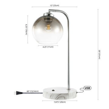 Ada 20" Industrial Contemporary Iron/Glass LED Task Lamp with USB Charging Port - JONATHAN Y